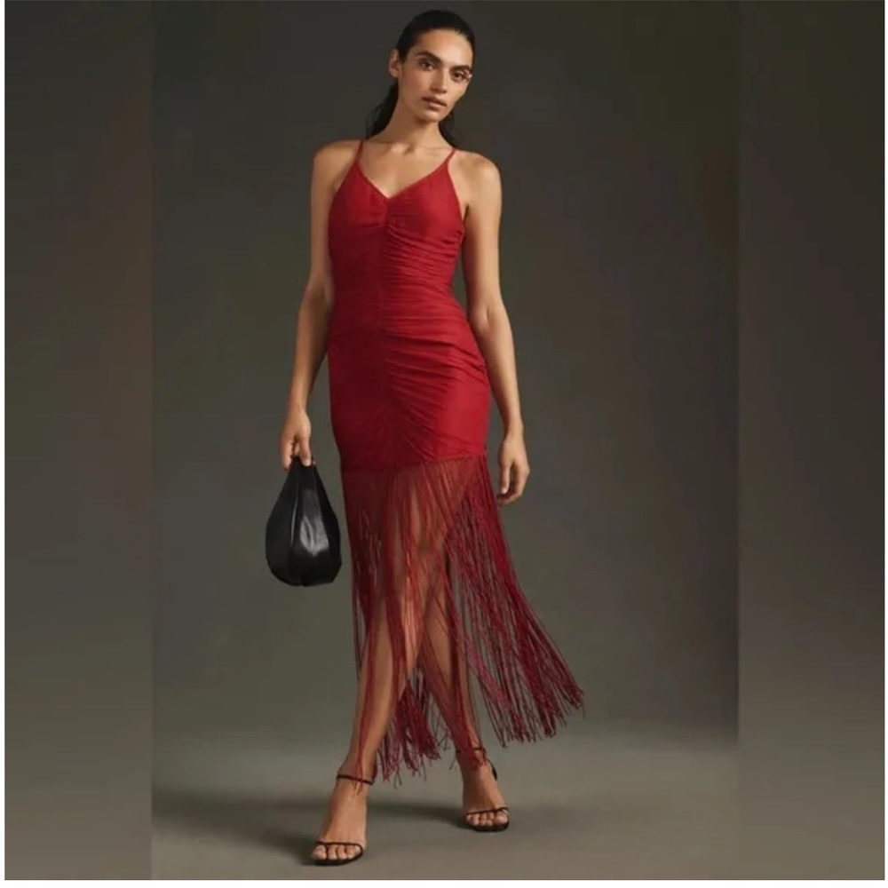 Anthropologie Vineet Bahl Fringe Dress Red Size Small NWT